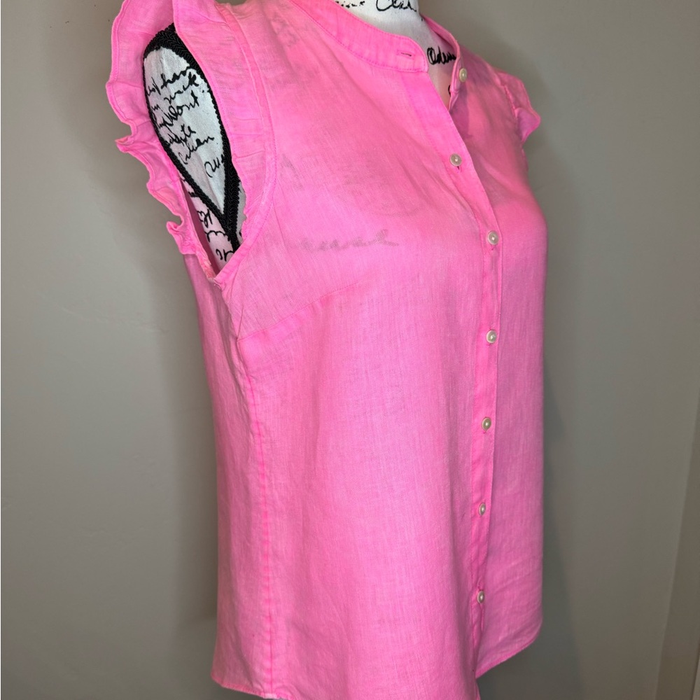 Lilly Pulitzer Briette Hot Pink Isle Ruffle Sleeve 100% Linen Top, SMALL - Picture 9 of 17